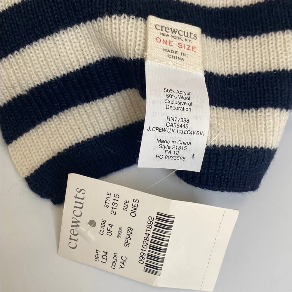 Crewcuts Scarf and Hat Set NWT Blue Ivory Stripe Unisex Wool Blend Skull Warm